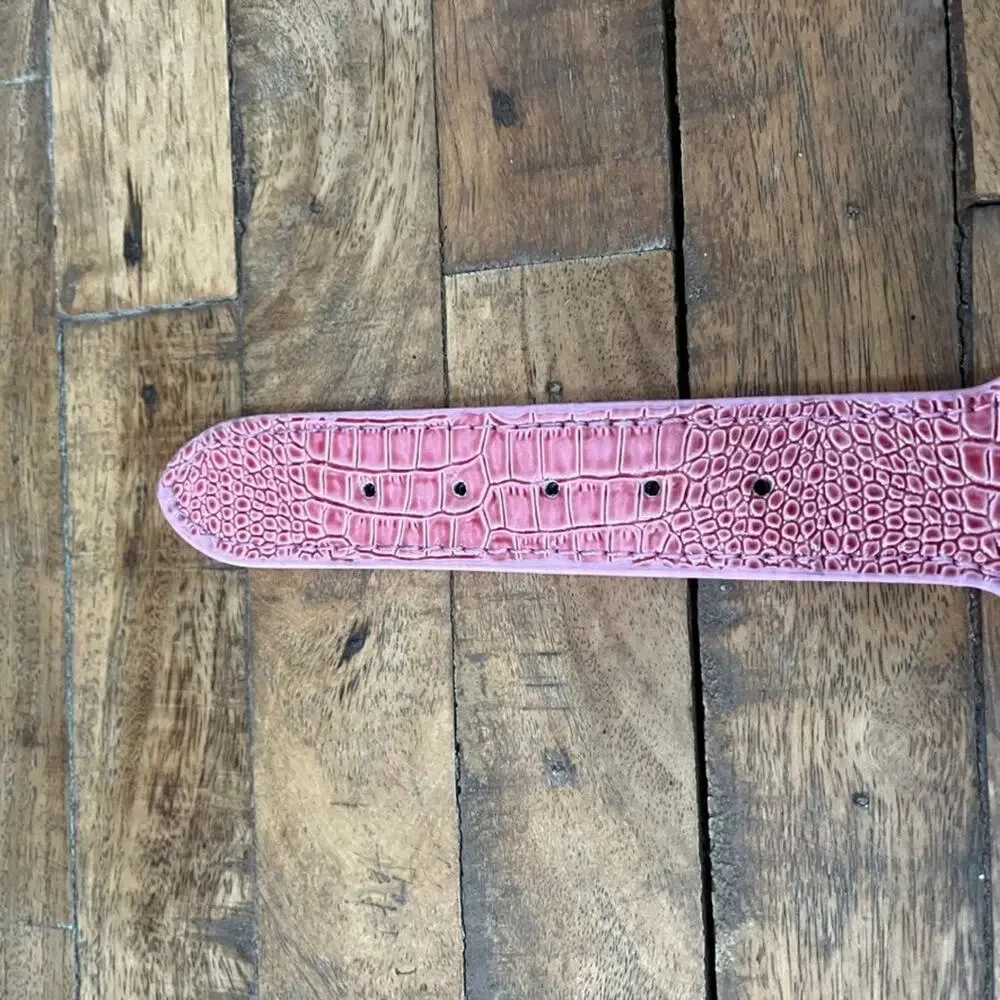 Pink Spiked Dog Collar Faux Croc Leather Medium Large 2